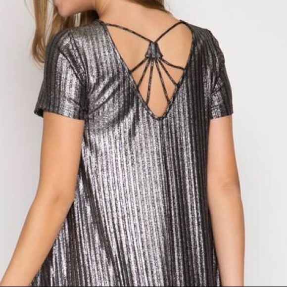 ❗️CLOSING SALE❗️Silver Metallic Ribbed Swing Dress - Picture 3 of 3